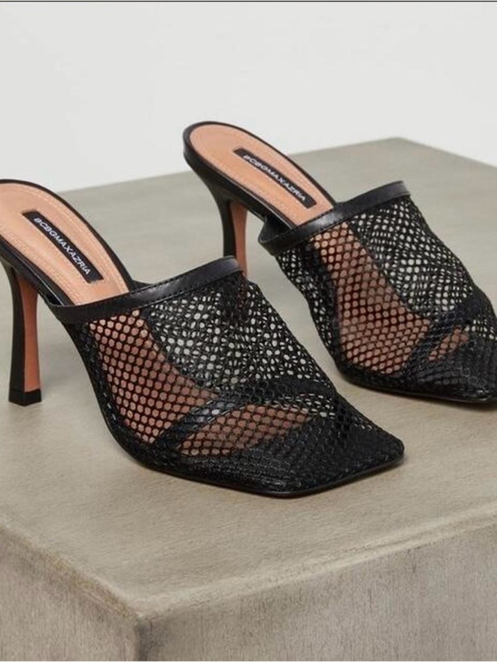 BCBGMaxAzria Black Mesh Mule Heels - Women